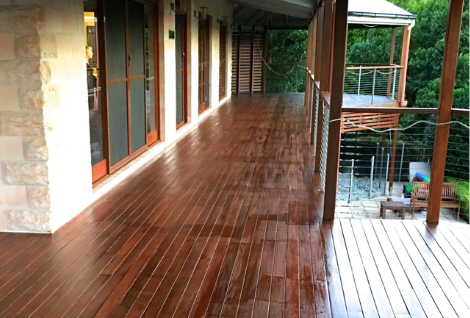 The same Kwila deck after sanding and the first coat of Intergrain